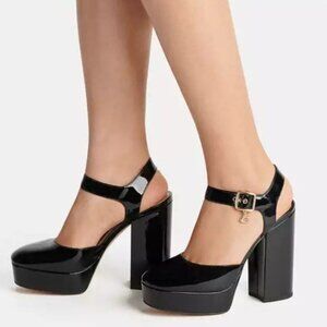 Coach Glossy Black Platform Sandals